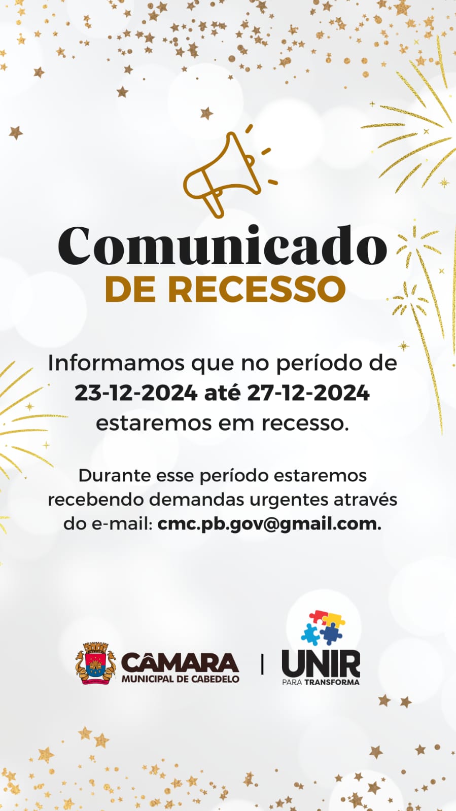 A CÂMARA MUNICIPAL DE CABEDELO ENTRA EM RECESSO ADMINISTRATIVO