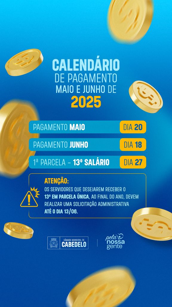 Câmara de Cabedelo paga salários de maio neste dia 20 e anuncia datas dos pagamentos de junho e do 13°